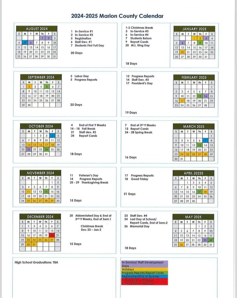 Marion County Schools Announce 20242025 Calendar The Marion Tribune